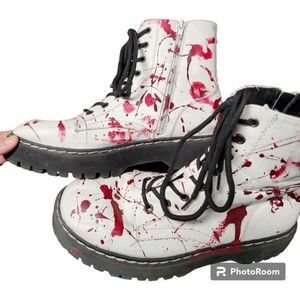 Blood Splatter White Combat Boots Mens 8.5 Unisex Union Bay OOAK Artist Signed